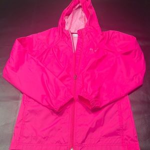 Hot pink Columbia rain jacket shell